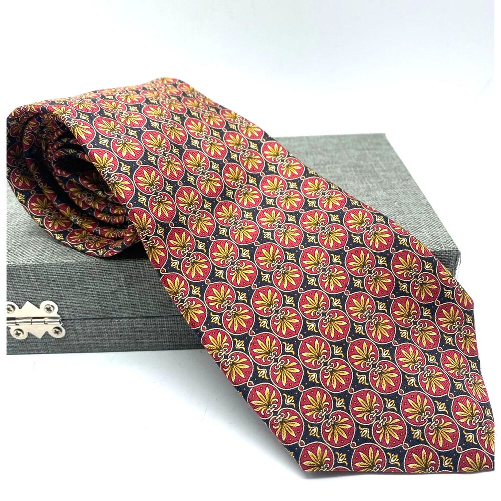Vintage Mallory & Church Ltd silk Tie Classic Red Gold‎ Black made in USA